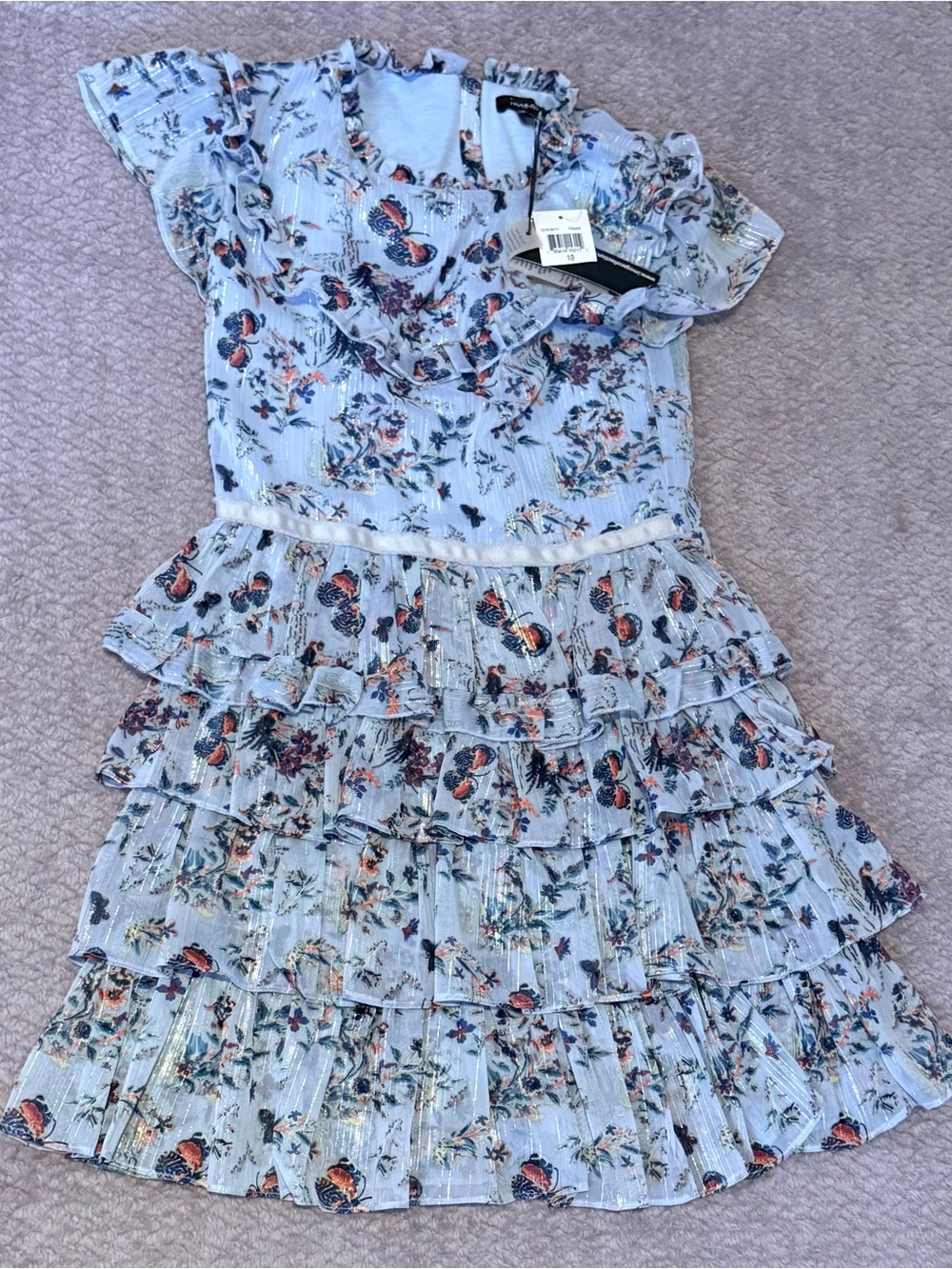 IMOGA Girls' Light Blue Floral Ruffle Tiered Dress Sz 10 NWT 🩵🦋✨